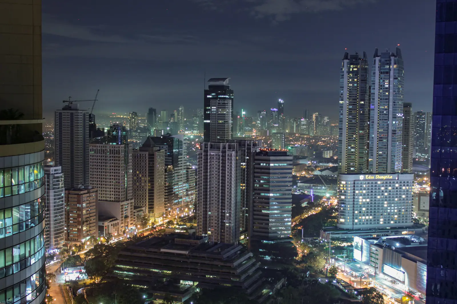 Manila skyline at night in the Philippines